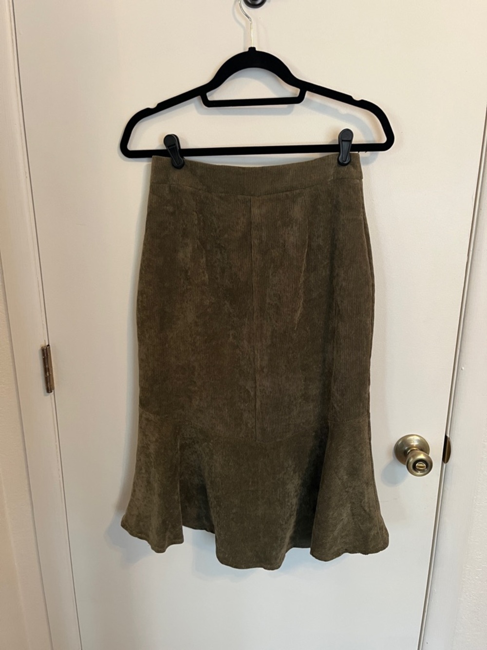 Lulu's Olive Green Button-Front Corduroy Flounce Skirt - Picture 3 of 3